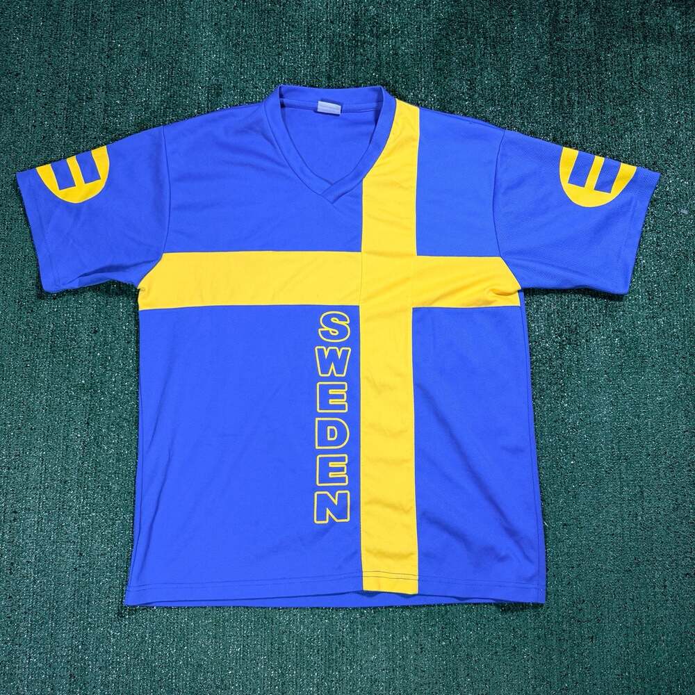 Sweden Flag Soccer Jersey Blue and Yellow Large Blokecore